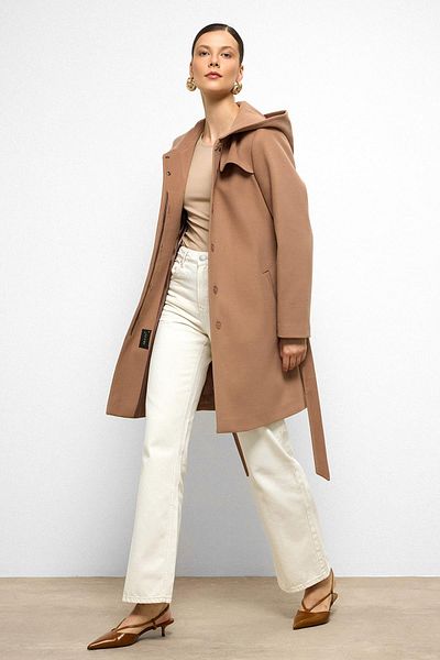 Olcay Hooded Cape Detailed Coat Kamel 3109