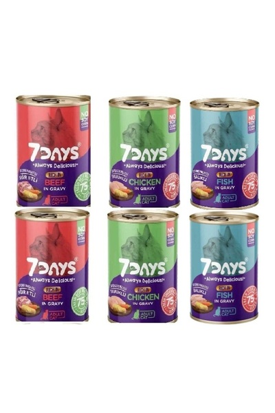7DAYS Karışık Kedi Konservesi Yetişkin 3 Çeşit 415 gr X 6 Adet