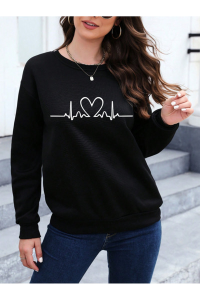 Framgan Hanorac oversize unisex pentru femei, cu imprimeu HEART RHYTHM și dec...
