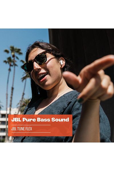 JBL Tune Flex - سماعات أذن لاسلكية حقيقية مع خاصية إلغاء الضوضاء (أبيض)، صغيرة