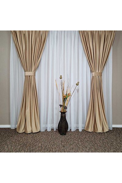 Mastel Set of 2 luxury velvet curtains in cappuccino color made with drapery plus fastening straps