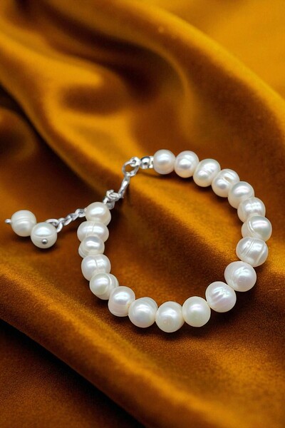 NBS Beautiful Naturel Stones Real Pearl Bracelet Adjustable 8 mm for Women (Gift, Wedding, Engagement, Invitation)