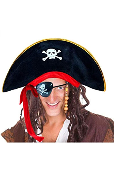 Store Pălărie de pirat Captain Jack Sparrow din catifea pentru băiat adult și mască de ochi de pirat din plastic