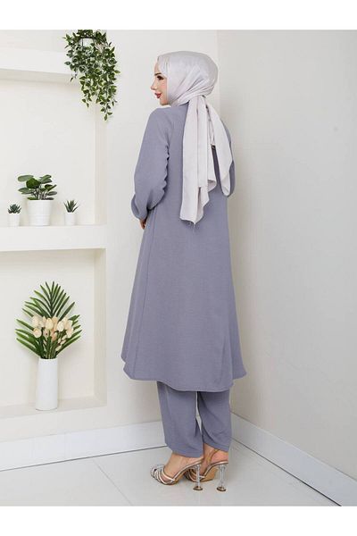 Monchoix Set de pantaloni lungi cu tunică pentru femei, cu detalii de piatră și volane