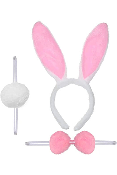 lowell home Rabbit Costume Set Crown Bow Tie Tail Pink Color
