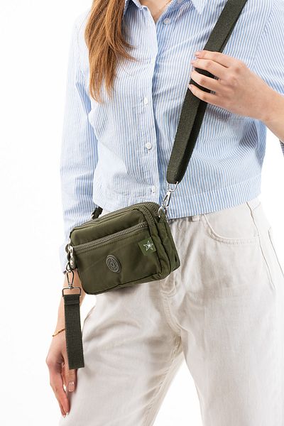 NEMO BAGS Khaki Unisex Wallet, 4 Compartments, Phone Holder, Original Crinkle Fabric, Cross Strap Shoulder Bag, 20X12Cm