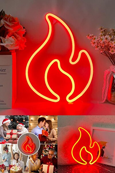 Yu Su Tools Alev Şekilli Neon LED Işık – Kırmızı Sarı Renkli, Duvara Asılabil...