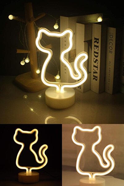 Yu Su Tools Kedi Figürlü Neon LED Gece Lambası Masa Üstü Dekoratif Işık, USB ...