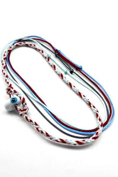 Concept HuBuTU 5 Pieces Murano Evil Eye Figured Burgundy Blue Bohemian Style Summer Rope Anklet Set