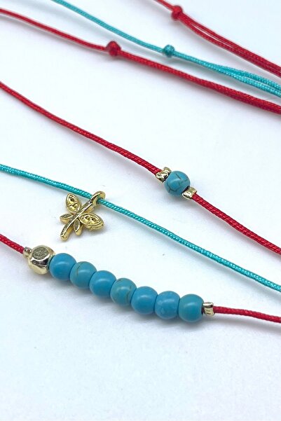 Concept HuBuTU 3 Pieces Dragonfly Turquoise Stone Figured Summer Rope Anklet Set