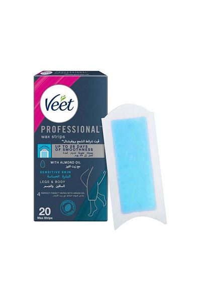 Veet شرائح جل الشمع لإزالة الشعر بزيت اللوز للبشرة الحساسة - 20 شريحة