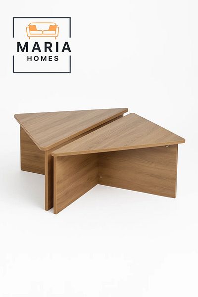 MARIA HOMES Geometric Triangle Nesting Coffee Table in Natural Wood Finish