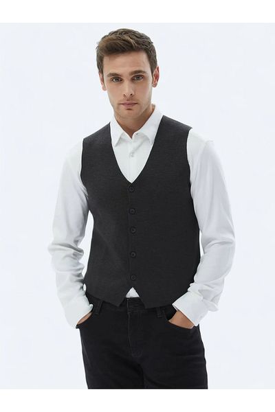 Kip Anthracite Regular Fit Casual Knitted Sweater Vest