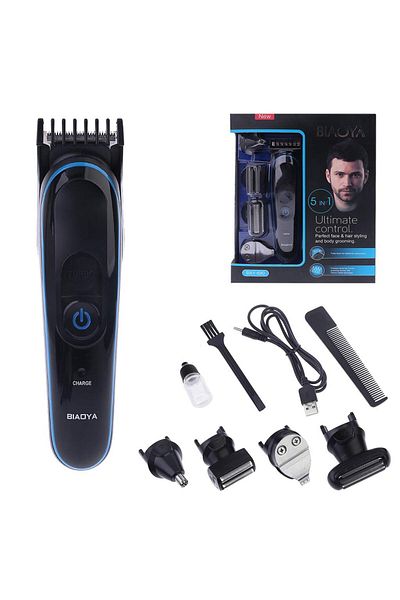 BIAOYA BAY-690 5in1 hair clipper, 5 interchangeable heads, USB charging