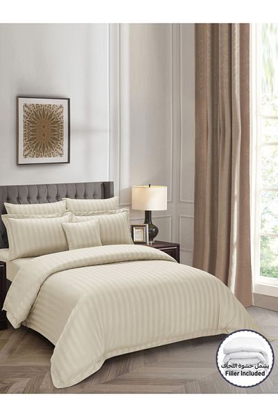 Donetella Comforter Set King Size, 8-Pcs, 260x240 cm, Striped Bedding Set, All Season, Microfiber