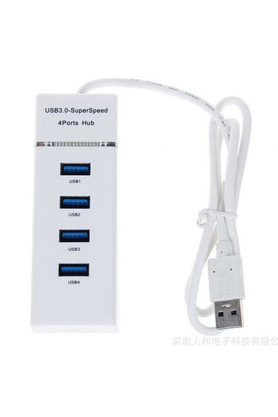 OEM Hub USB 3.0, 4 porturi, iluminare LED, 30 cm, alb