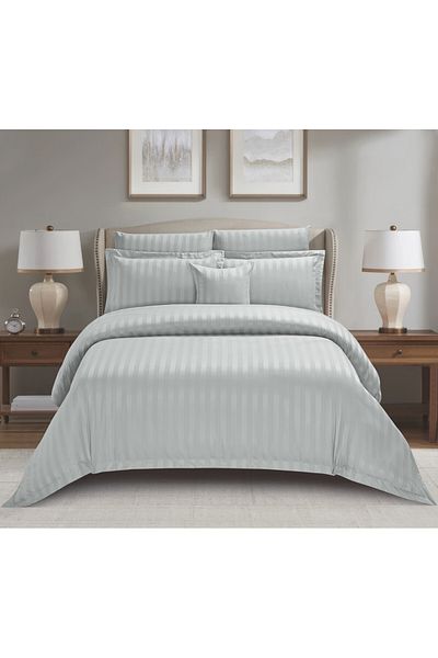 Donetella 6-Piece Hotel Striped Duvet Cover Set, King Size 220x240 cm, Microfiber, Without Filler