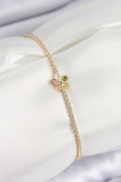 norsary Brass Zircon Stone Daisy Model Gold Color Women's Bracelet