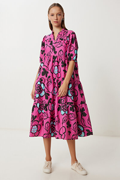 Lovelyİstanbul Καλοκαιρινό υφαντό φόρεμα με μοτίβο LFG0069 ΣΚΟΥΡΟ ΡΟΖ