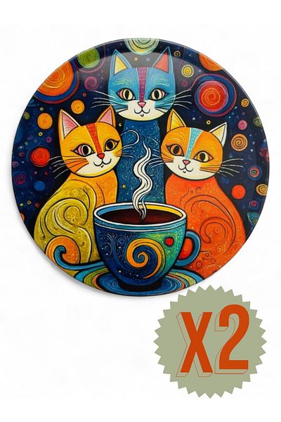 GALATA GIFT Coasters, Round Coasters, 2 Pieces Cat Coffee Coasters-Cat Coasters 9cm