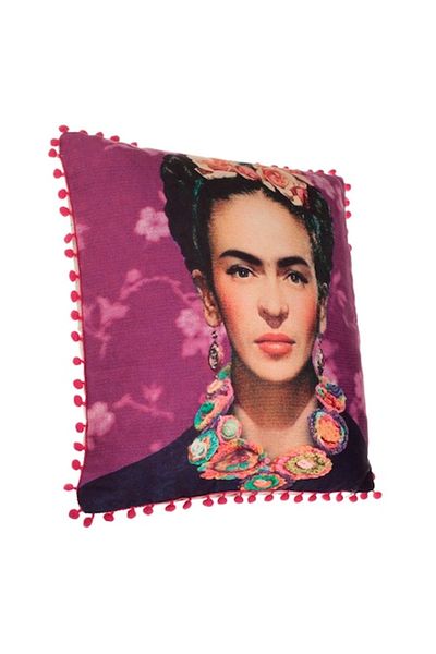 OEM Perna decorativa cu imprimeu frida kahlo & pompon fucsia pentru canapea 45x45x10cm