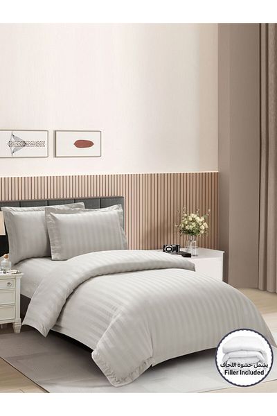 Donetella Comforter Set Single Size, 5-Pcs, 170x230 cm, Striped Bedding Set, All Season, Microfiber