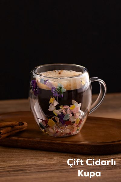 Porsima 2090 Leafy Double Wall Glass Mug Tea Coffee Cup Heat Insulated Glass Cup with Handle 250ml