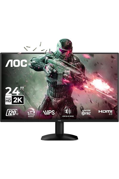 Aoc Gaming Monitor QHD 24 Inch - 120Hz, 1ms MPRT, Adaptive Sync, HDMI 2.0, DisplayPort 1.4, Frameles