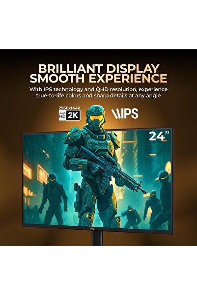 Aoc Gaming Monitor QHD 24 Inch - 120Hz, 1ms MPRT, Adaptive Sync, HDMI 2.0, DisplayPort 1.4, Frameles