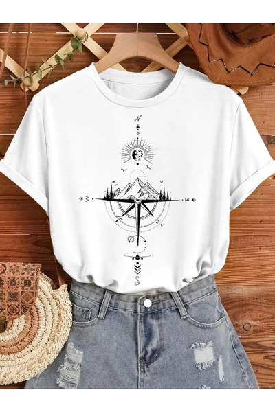 İSMTEXS تي شيرت مطبوع عليه بوصلة بأكمام قصيرة للجنسين من Zero Collar، مريح لل...