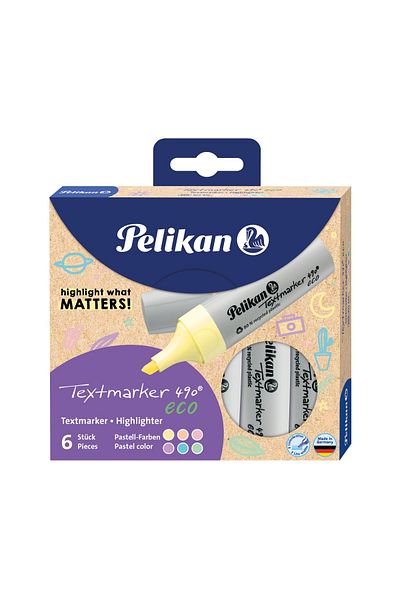 Pelikan Highlighter 490 , Set of 6 Pastel Colors, Multicolor, Material Plastic, Cardboard Box Included