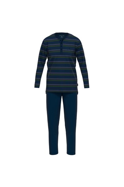 Tom Tailor Herren Schlafanzug, Knopfleiste - lang, offener Beinabschluss, Baumwolle
