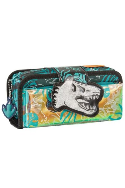 Herlitz Penar Etui Fun Time 2-în-1, Motiv Dinozaur în Junglă, Culoare Multicoloră, Material Textil