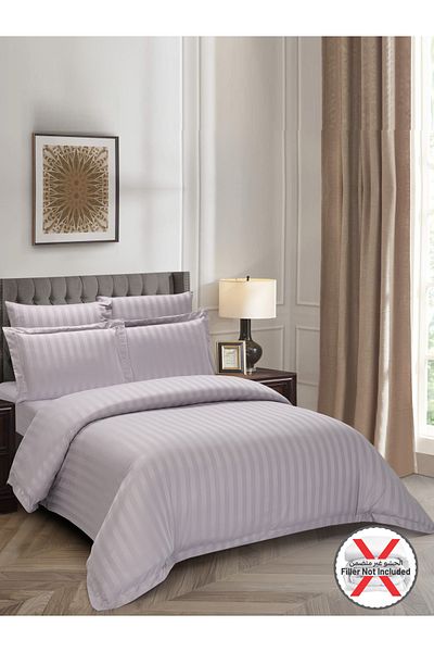 Donetella طقم غطاء لحاف فندقي مخطط، 6 قطع، مقاس كينج 220×240 سم، مصنوع من الألياف الدقيقة، بدون حشو