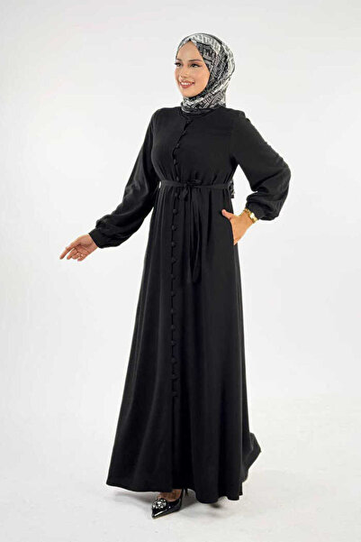 Bym Fashion Birit Detailed Buttoned Ferace 6043 Black