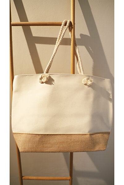 AQUATOLIA Jute Canvas Bag - Zippered - 50*35 cm - Beach Bag