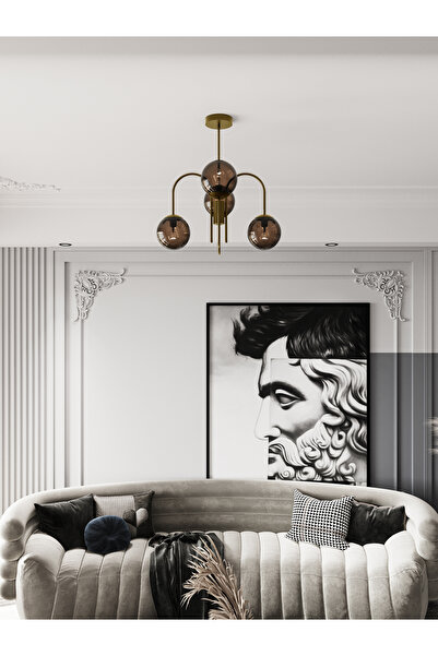 avizade ZYRA Eskitme Metal 4'lü Bal Rengi Cam Küre Kıvrık Model Avize - Salon...