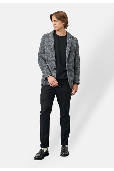AC&Co / Altınyıldız Classics Men's Black-gray Slim Fit Slim Fit Turtleneck Collar Plaid Patterned Woolen Jacket