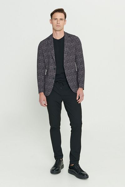 AC&Co / Altınyıldız Classics Men's Claret Red Slim Fit Slim Fit Mono Collar Houndstooth Patterned Blazer Jacket