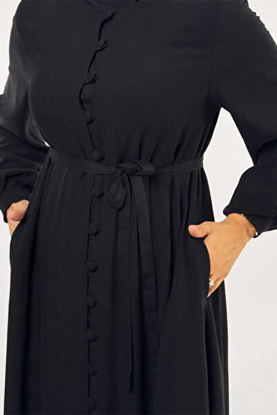 Bym Fashion Birit Detailed Buttoned Ferace 6043 Black