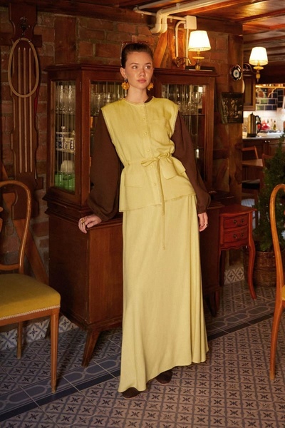 ZÜLAYS Cepli Viscon Keten Takım Sarı