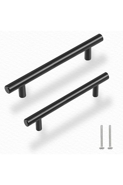 VHG Round, black cabinet handles - 128 mm between holes - set of 10 pieces