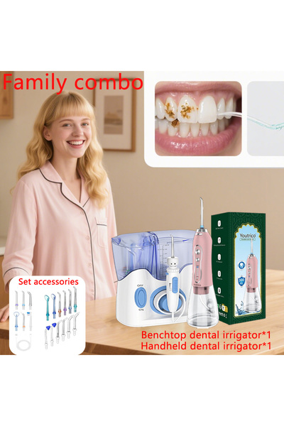 Youtrico مجموعة جهاز ري فموي متعدد الوظائف وهادئ + جهاز تنظيف مائي محمول (قطعتان)