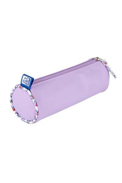 Oxford Penar cu model floral pastel, etui rotund, culoare liliac, material textil, dimensiuni 22x7,5x7,5cm