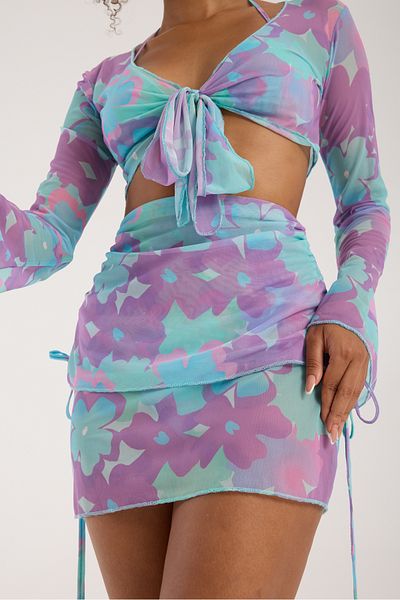 Zula Moda Set de 4 bikini și pareo cu modele florale colorate |   Set de plajă transparent din șifon
