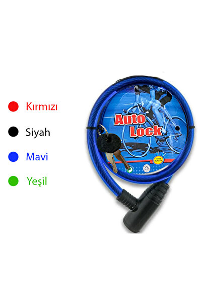 AUTOLOCK Çelik Halatlı Bisiklet-Scooter-Bebek Arabası Kilidi - (Yedek Anahtarlı) 12x80 4 RENK