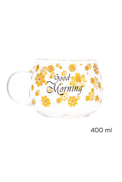 Porsima 2089 2li Borosilikat Isıya Ateşe Dayanıklı Cam Kulplu Çay Bardağı Kahve Bardak Kupa Sarı 400 ml