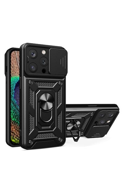 Rao Carcasă compatibilă cu iPhone 14 Pro, Premium Grip, seria CamShield, V85, plastic, negru intens