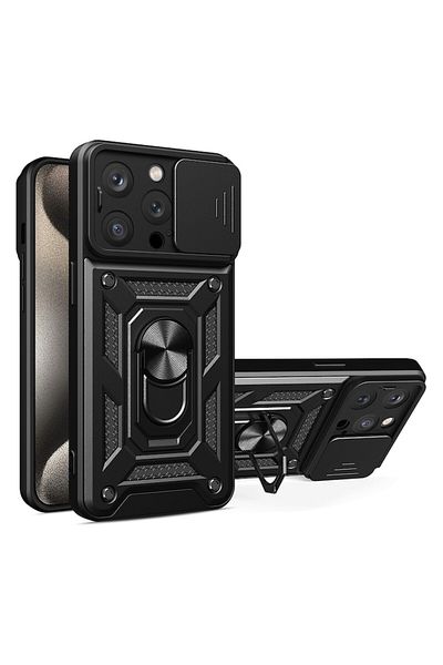 Rao Carcasă de telefon compatibilă cu iPhone 15 Pro Max, Elegance, seria CamShield, F75, plastic, negru pitch