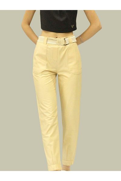 Afri Women's Beige Faux Leather Pants - High Waist, Pockets, Lycra and Leather Look Pants Leggings